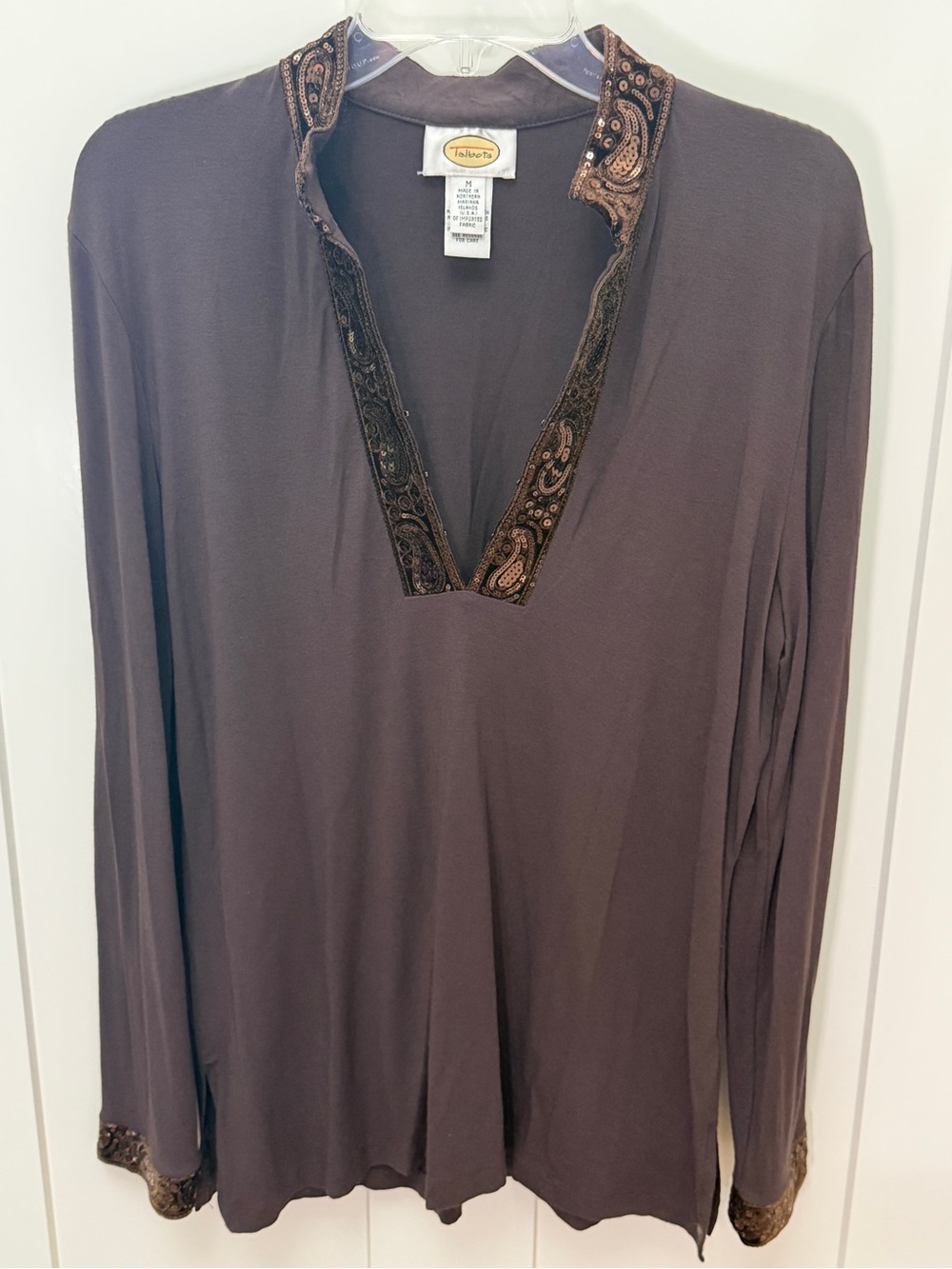 Talbots Brown Women's Top with  sequin embellishments
